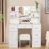 White Dressing VanityTable Wood Makeup Desk with LED Mirror 5 Drawers Stool