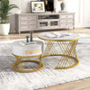 Set of 2 Coffee Nesting Table Set Round Sofa Side Table Faux Marble with Drawer