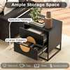 End Table Fluted Nightstand with 2 Drawers-Black