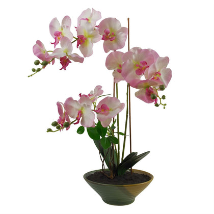 Artificial Orchid Glazed Planter Light Pink Green Glazed Planter 65cm