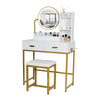 Modern Dressing Table Set with LED Light Mirror Stool Drawers Shelves Bedroom