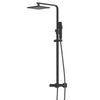Modern Thermostatic Mixer Shower Set Square Black Finish Twin Head Exposed Valve