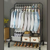 Heavy Duty Metal Double Rail Clothes Garment Hanging Rack w/ Shelfs & Shoe Rack