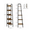 Ladder Shelf 5-Tier Narrow Shelf Bookshelf Rustic Brown and Black LLS109B01