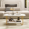 Modern 2-tier Tea Table Faux Marble Top Coffee Table-White