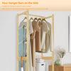 Heavy Duty Vertical Bamboo Garment Coat Rack Stand Shoe Shelf Entryway Corner