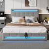 Upholstered Bed 4ft6 Double LED Hydraulic Bed Frame with Ottoman Storage Grey