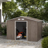 9 x 6FT Galvanised Garden Storage Shed with Sliding Door, Brown