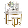 Dressing Table with LED Lights Makeup Desk with 2 Drawers and Hair Dryer Rack