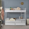 Twin Over Twin Bunk Bed with 2 Storage Drawers & Guard Rail - Heavy Duty Metal