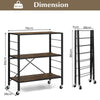 Costway 3-Tier Foldable Shelving Unit Heavy Duty Metal Shelves with Wheels