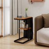 Small Sofa Side Table LED Light Coffee End Table Round Living Room with Storage