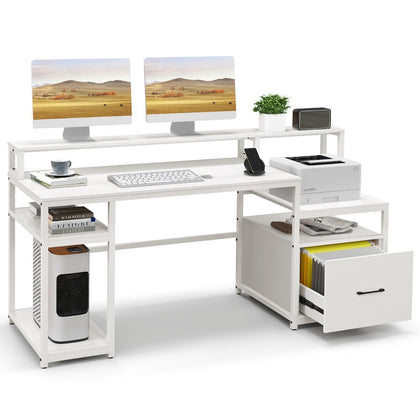 168CM Home Office Computer Desk Modern Writing Desk w/Monitor Stand