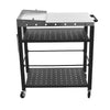 Foldable Stainless Pizza Oven Table Three-Shelf Garden Food Trolley Grill Cart