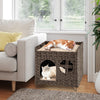 Foldable Wicker Kitten Condo 2-tier Rattan Cat House w/ Elevated Perch