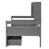 Single Wood Kids Storage Bed w/ 2 Drawers & Bookcase Headboard, Guardrail, Grey