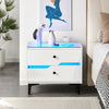High Gloss Bedside Table White LED Cabinets 2Drawers Nightstand Modern Bedroom