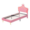 3ft Single Upholstered Bed Frame with LED Adjustable Headboard, Wood Slats, Pink