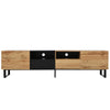 Modern TV Stand with 2 Doors & 2 Drawers - Black & Wood Media Unit, 190x38x48cm