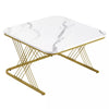 Set of 2 Fuax Marble Nesting Coffee Table Square Side End Tables with Metal Legs