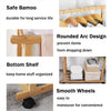 Natural Bamboo Clothes Rack Thicken Double Rod Rolling Garment Organizer w/Wheel