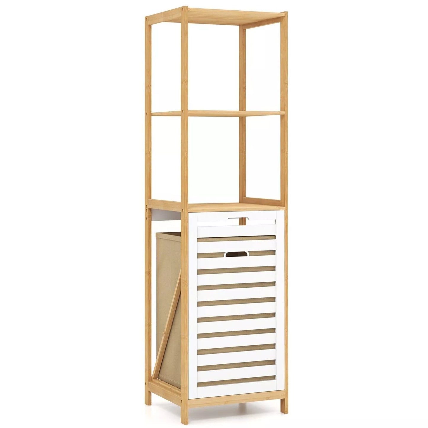 4-Tier Tilt-Out Laundry Hamper Bamboo Pull Out Laundry Hamper w/Shelves