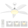 Smilesun Ceiling Fan with Light 52'' Remote 6 Speeds 3 Colors 48W LED 5 Blades