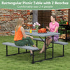 Outdoor Rectangular Camping Dining Table & 2 Benches w/ Umbrella Hole-Grey