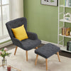Fabric Armchair Buttoned High Back Upholstered Accent Chair w/Footstool&Pillow