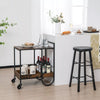 Industrial Bar Trolley Cart Rolling Buffet Serving Cart W/ Metal Wire Wine Rack