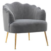 Grey Velvet Scallop Shell Sofa Chair Wing Back Lotus Seat Accent Armchair Sofa