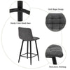 Pair of Bar Stools Grey Square Padded Seat Metal Legs Breakfast Stools Modern