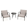 3 Piece Patio Chair Set, Wide Armchair & Table Set w/Curved Fabric Seat Grey