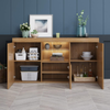 Sideboard White LED Light Storage Cabinet Glass Shelf Three Door Display Modern