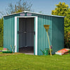 8x8ft Green Metal Outdoor Toolshed Apex Roof Garden Shed Storage Container +Base