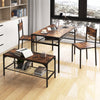 4Pcs Kitchen Dining Set Metal Frame Industrial Table Chairs Bench Set Brown