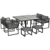 9PC Garden Dining Cube Set Aluminium Dining Table Armchairs Footstools Cushion