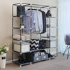 Large Fabric Canvas Wardrobe With Clothes Hanging Rail Shelves Storage Cupboard