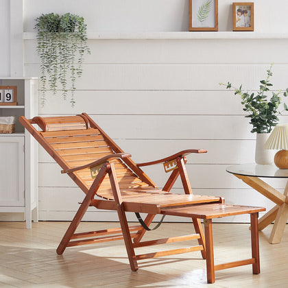 145 cm Adjustable Bamboo Recliner Chair / Bed Sun Lounger Garden Furniture ECO