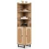 COSTWAY PE Rattan Corner Cabinet 172 cm Tall Corner Bookcase with 2 Doors