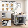 Mobile Kitchen Island Cart Rolling Kitchen Island w/ Rubber Wood Top (Grey)