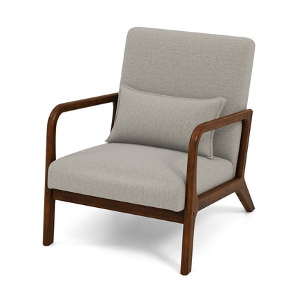 Modern Accent Chair Bedroom Fabric Upholstered Lounge Chair with Lumbar Pillow