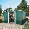 10X8FT Metal Garden Shed Apex Roof With Free Foundation Base Storage House Green