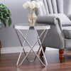 Round Corner Side Table Silver End Table with Glass Top Metal Frame Living Room