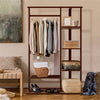 Solid Wood Bamboo Clothes Garment Rack Coat Shoes Storage Shelves w/ Hanging Rod