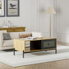 Rattan Coffee Table With Storage Drawer Living Room Furniture Black Metal Legs