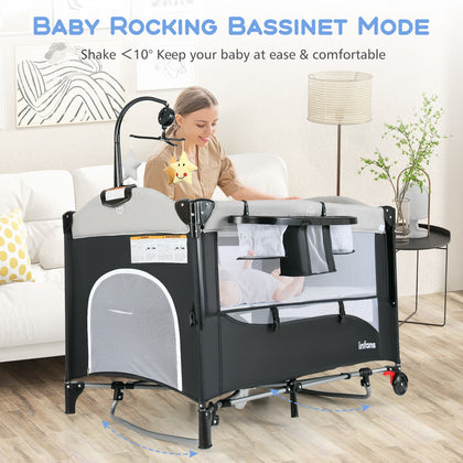 6-in-1 Baby Bed Travel Bedside Sleeper with Carry Bag-Grey