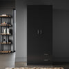 Black 2 Door 2 Drawer Wardrobe with Hanging Rail Wooden Clothes Storage Cupboard