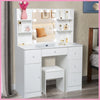 White Dressing Table with 10 LED Lights Mirror and Stool & 5 Drawers Vanity Set