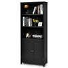 Modern Freestanding Bookcase Wooden Storage Cabinet w/ Open Shelves and 2 Doors